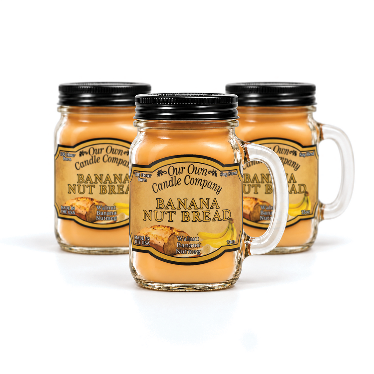 Banana Nut Bread 3-Pack Mason Jar Candle Bundle