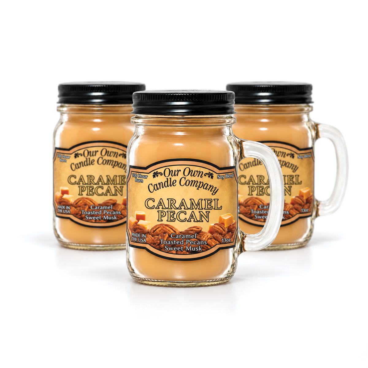 Caramel Pecan 3-Pack Mason Jar Candle Bundle